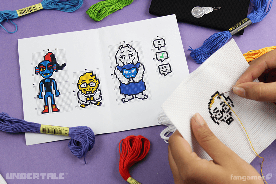 FO] Undertale cross stitch (using the Fangamer pattern book) for a